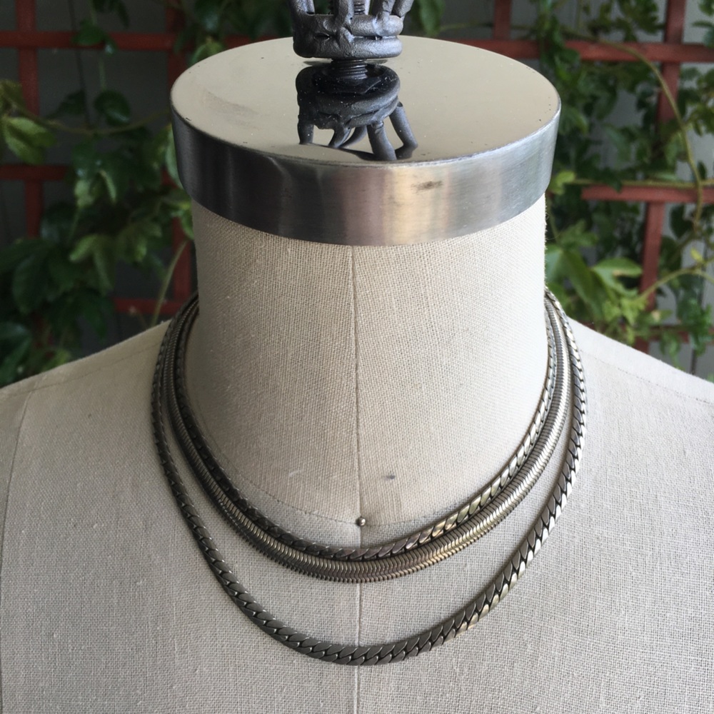 Antique Silver Chain Choker Necklace